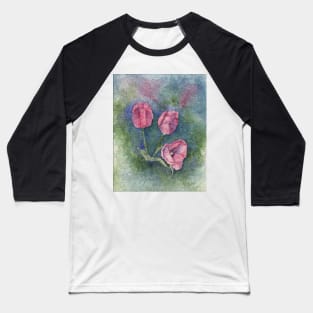 Three Pink Tulips Watercolor Batik Baseball T-Shirt